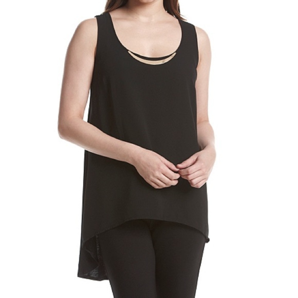 (Sizes M, L) Black Bar Neck Hi-Lo Sleeveless Top